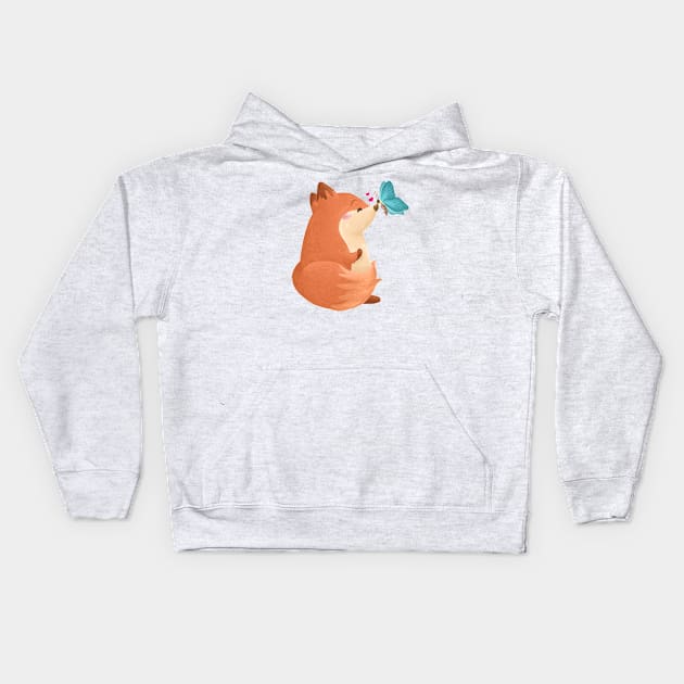 Fox Kissed by the Butterfly Kids Hoodie by Khotekmei